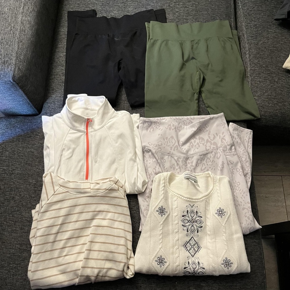 Womens Clothes Lot Large 6 Pc Leggings Hoodie Sweater Tops Mixed Brands Yoga
